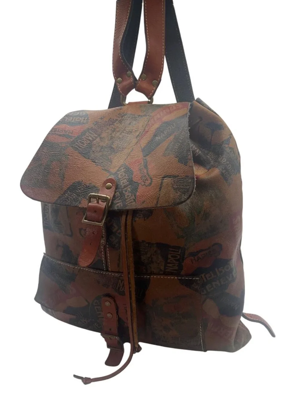 Patricia Nash Atrani Leather Travel Print Bucket Backpack Retro Patina Boho